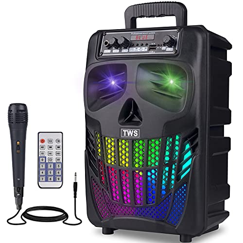 E I F E R Bluetooth Speakers Skull Bluetooth Wireless Speaker 50W Portable Blue Tooth Speakers with Lights & Microphone Speaker Karaoke Machine for Kids FM Radio Remote Control TWS Pairing Home S08