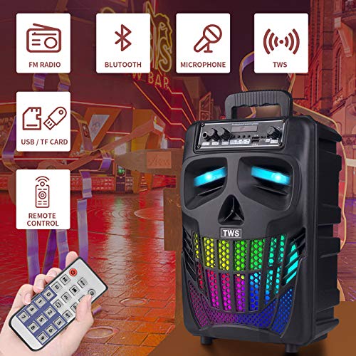 E I F E R Bluetooth Speakers Skull Bluetooth Wireless Speaker 50W Portable Blue Tooth Speakers with Lights & Microphone Speaker Karaoke Machine for Kids FM Radio Remote Control TWS Pairing Home S08