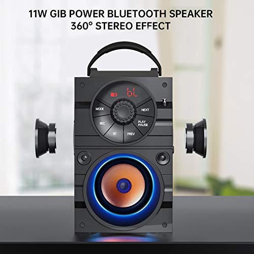Portable Bluetooth Speakers with Light, Wireless Big Speakers with Subwoofer, FM Radio, LED Lights, EQ, Booming Bass, Bluetooth 4.2 Stereo Loud Outdoor/Indoor Retro , for Home, Camping, Travel