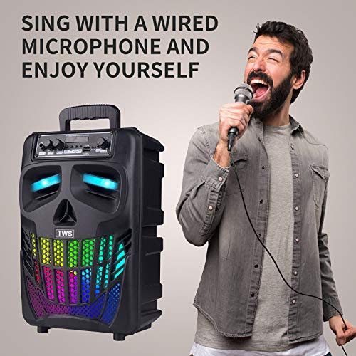 E I F E R Bluetooth Speakers Skull Bluetooth Wireless Speaker 50W Portable Blue Tooth Speakers with Lights & Microphone Speaker Karaoke Machine for Kids FM Radio Remote Control TWS Pairing Home S08
