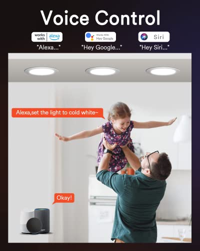 Lumary Smart Recessed Lighting 6 inch,WiFi Recessed Lights for Soffit, Canless Wafer Downlight with Junction Box, Work with Alexa/Google Assistant, 13W 1100LM,Kitchen, Easy installation (6 Inch-4PACK)