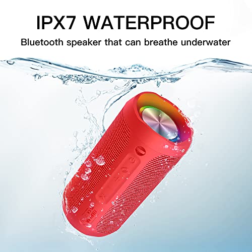 EDUPLINK Waterproof Portable Bluetooth Speaker - 20W Louder Wireless Speaker with 20 Hours Playtime, TWS Pairing, RGB Lights, and TF Slot - Perfect for Beach and Pool, Red