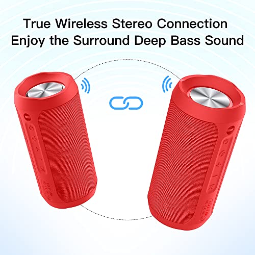EDUPLINK Waterproof Portable Bluetooth Speaker - 20W Louder Wireless Speaker with 20 Hours Playtime, TWS Pairing, RGB Lights, and TF Slot - Perfect for Beach and Pool, Red