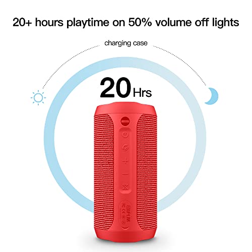 EDUPLINK Waterproof Portable Bluetooth Speaker - 20W Louder Wireless Speaker with 20 Hours Playtime, TWS Pairing, RGB Lights, and TF Slot - Perfect for Beach and Pool, Red