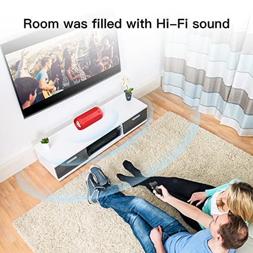 EDUPLINK Waterproof Portable Bluetooth Speaker - 20W Louder Wireless Speaker with 20 Hours Playtime, TWS Pairing, RGB Lights, and TF Slot - Perfect for Beach and Pool, Red