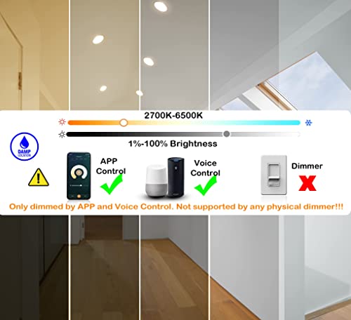 CLOUDY BAY [4 Pack] 6 inch Gimbal Smart WiFi LED Recessed Lights,RGBCW Color Changing,Compatible with Alexa and Google Home Assistant,No Hub Required,15W 2700K-6500K, IC Rated