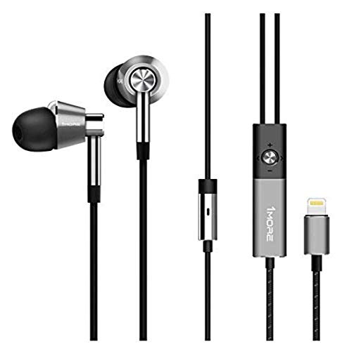 1MORE Triple Driver In Ear Headphones (Earphones/Earbuds) with Lightning Connector for Apple iOS with Compatible Microphone and Remote (Titanium)