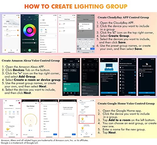 CLOUDY BAY [4 Pack] 6 inch Gimbal Smart WiFi LED Recessed Lights,RGBCW Color Changing,Compatible with Alexa and Google Home Assistant,No Hub Required,15W 2700K-6500K, IC Rated