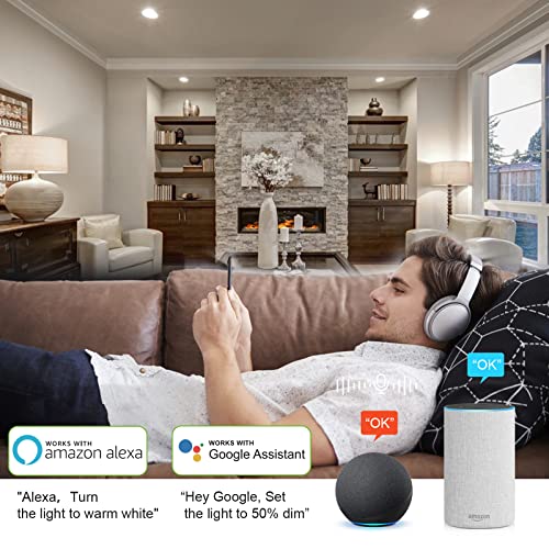 6 Inch Smart Wi-Fi Ultra Slim LED Recessed Lighting, RGBW Color Changing Tunable White LED Downlight with Junction Box, 14w=100w, 1200lm, Compatible with Alexa and Google Assistant - 6 Pack