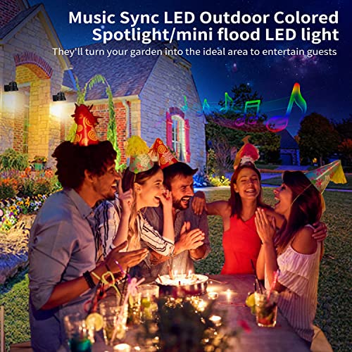 Smart Spotlight Outdoor,15w Backyard Lights with US Plug,12V APP Control Colored LED Spotlights Waterproof,Dimmable LED Yard Light with Timer,Outdoor LED Flood Lights with Music Sync(NO Remote Inside)