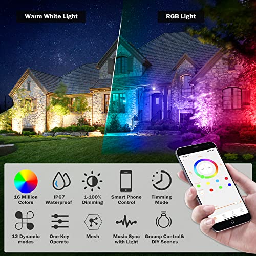 Smart Spotlight Outdoor,15w Backyard Lights with US Plug,12V APP Control Colored LED Spotlights Waterproof,Dimmable LED Yard Light with Timer,Outdoor LED Flood Lights with Music Sync(NO Remote Inside)