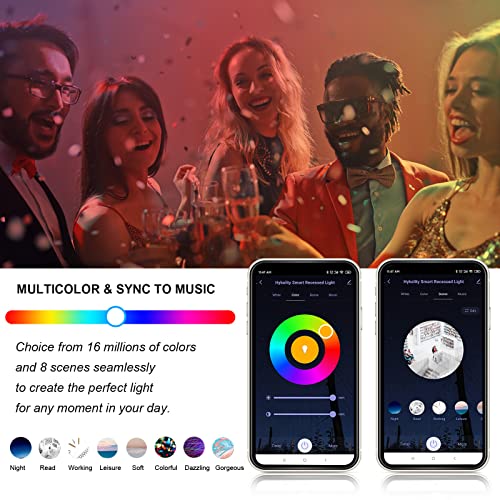 6 Inch Smart Wi-Fi Ultra Slim LED Recessed Lighting, RGBW Color Changing Tunable White LED Downlight with Junction Box, 14w=100w, 1200lm, Compatible with Alexa and Google Assistant - 6 Pack