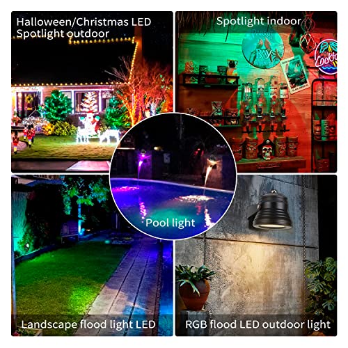 Smart Spotlight Outdoor,15w Backyard Lights with US Plug,12V APP Control Colored LED Spotlights Waterproof,Dimmable LED Yard Light with Timer,Outdoor LED Flood Lights with Music Sync(NO Remote Inside)