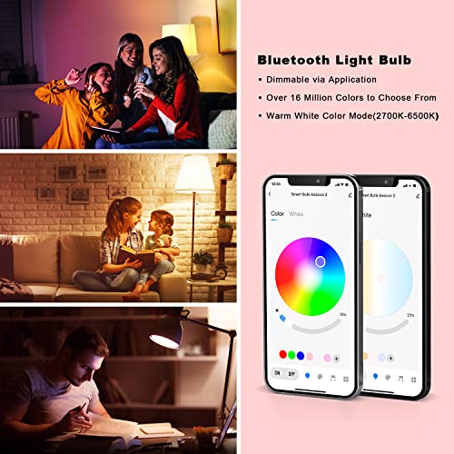 DAYBETTER Smart Light Bulbs, Bluetooth Light Bulbs with App Control, RGBCW LED Color Changing Bulbs, Dimmable Music Sync, A19 E26 9W 800LM, 2700K-6500K for Home Bedroom (4 Pack)