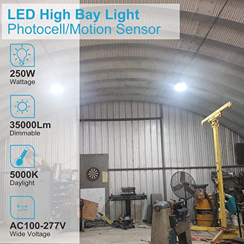 250W LED High Bay Light with Multifunction, Dimmable/Sensing Distance/Hold Time Adjustable Motion Activated High Bay LED Light 35000lm UFO High Bay Lighting with Smart Remote Control-6Pack