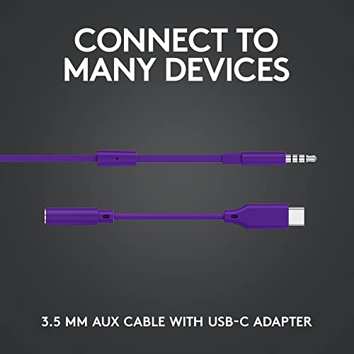 Logitech G333 Gaming Earphones with Dual Audio Drivers, in-line mic and Volume Control, Compatible with PC/PS/Xbox/Nintendo/Mobile with 3.5mm Aux or USB-C Port - Purple