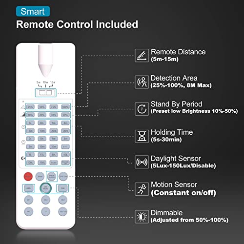 250W LED High Bay Light with Multifunction, Dimmable/Sensing Distance/Hold Time Adjustable Motion Activated High Bay LED Light 35000lm UFO High Bay Lighting with Smart Remote Control-6Pack
