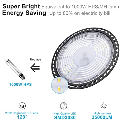 250W LED High Bay Light with Multifunction, Dimmable/Sensing Distance/Hold Time Adjustable Motion Activated High Bay LED Light 35000lm UFO High Bay Lighting with Smart Remote Control-6Pack