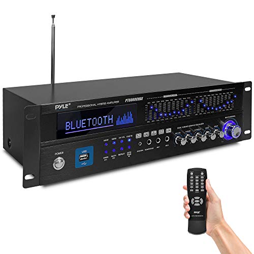 Pyle 6-Channel Bluetooth Hybrid Home Amplifier - 2000W Home Audio Rack Mount Stereo Power Amplifier Receiver w/ Radio, USB/AUX/RCA/MIC, HD/Optical/Coax, AC-3, DVD Inputs, Dual 10 Band EQ - PT6060CHAE