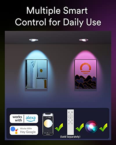 Lumary Smart Recessed Lighting 4 Inch - 9W 810 Lumens Gimbal Canless Recessed Lighting Color Changing Dimmable 2700K to 6500K RGB Wafer Lights Work with Alexa/Google Assistant ETL Certified 4 Pcs