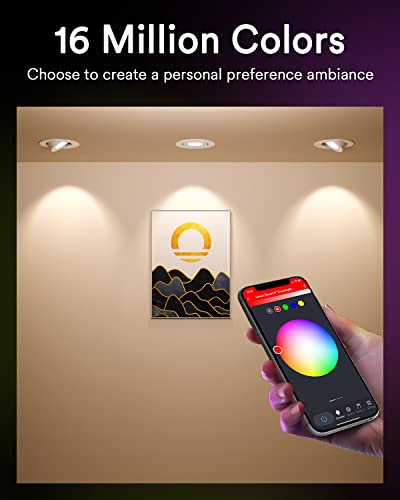 Lumary Smart Recessed Lighting 4 Inch - 9W 810 Lumens Gimbal Canless Recessed Lighting Color Changing Dimmable 2700K to 6500K RGB Wafer Lights Work with Alexa/Google Assistant ETL Certified 4 Pcs