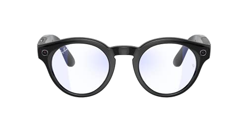 Ray-Ban Stories Round Glasses, Black/Blue Filter, 48mm