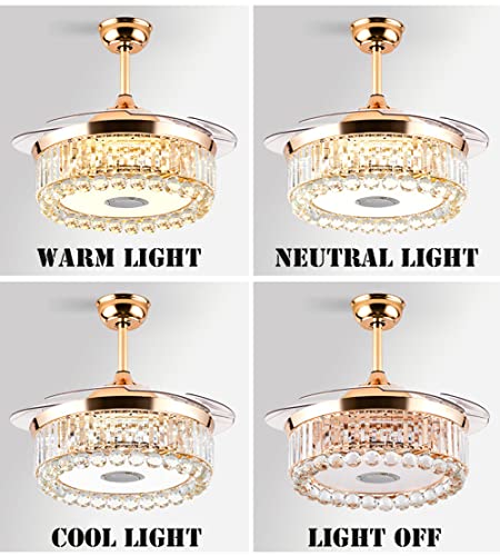 Fandian 42” Modern Ceiling Fan with Lights Remote, Smart Bluetooth Fandelier Crystal Chandelier Fan with Speaker, RGB Dimmable Lighting, Reverse 6-Speeds Fan for Bedroom