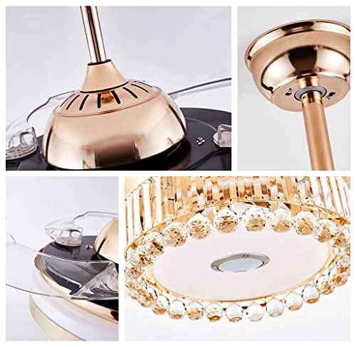 Fandian 42” Modern Ceiling Fan with Lights Remote, Smart Bluetooth Fandelier Crystal Chandelier Fan with Speaker, RGB Dimmable Lighting, Reverse 6-Speeds Fan for Bedroom