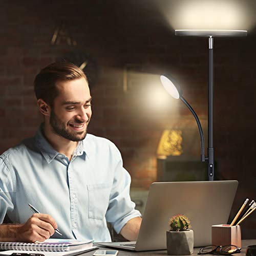 Dimunt Floor Lamp LED Floor Lamps for Living Room Bright Lighting, 27W/2000LM Main Light and 7W/350LM Side Reading Lamp, Adjustable 3 Colors Tall Lamp with Remote & Touch Control - Aterrimus