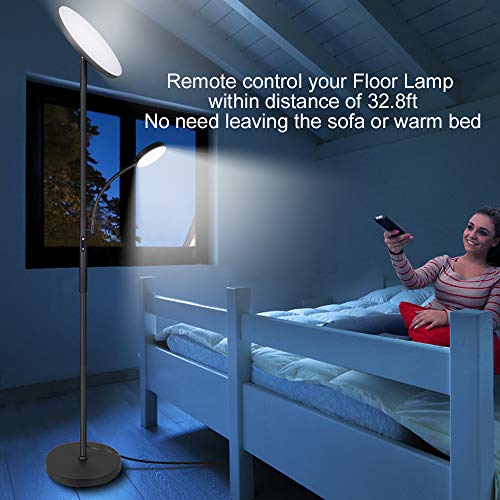 Dimunt Floor Lamp LED Floor Lamps for Living Room Bright Lighting, 27W/2000LM Main Light and 7W/350LM Side Reading Lamp, Adjustable 3 Colors Tall Lamp with Remote & Touch Control - Aterrimus