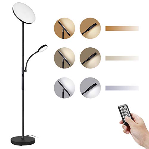 Dimunt Floor Lamp LED Floor Lamps for Living Room Bright Lighting, 27W/2000LM Main Light and 7W/350LM Side Reading Lamp, Adjustable 3 Colors Tall Lamp with Remote & Touch Control - Aterrimus