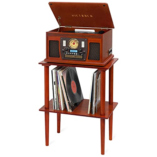 Victrola 8-in-1 Bluetooth Record Player & Multimedia Center, Built-in Stereo Speakers - Turntable, Wireless Music Streaming with Stand, Real Wood | Mahogany