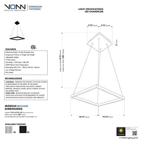 VONN Atria LED Square Chandelier Lighting