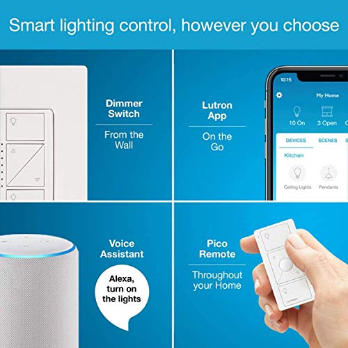 Lutron Caséta Wireless Smart Lighting Dimmer Switch Starter Kit with Caséta Smart Hub and Pico Bracket | Works with Alexa, Google Assistant, Ring, Apple HomeKit | P-BDG-PKG1W-A,White