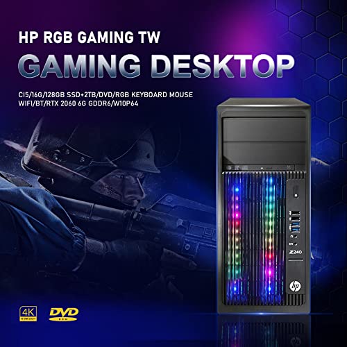 HP RGB Gaming Desktop PC, Intel Quad I5 up to 3.6GHz, 16GB RAM, 128G SSD + 2TB, GeForce RTX 2060 6G GDDR6, WiFi & Bluetooth, RGB Keyboard & Mouse, Win 10 Pro (Renewed)