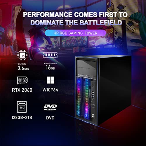 HP RGB Gaming Desktop PC, Intel Quad I5 up to 3.6GHz, 16GB RAM, 128G SSD + 2TB, GeForce RTX 2060 6G GDDR6, WiFi & Bluetooth, RGB Keyboard & Mouse, Win 10 Pro (Renewed)