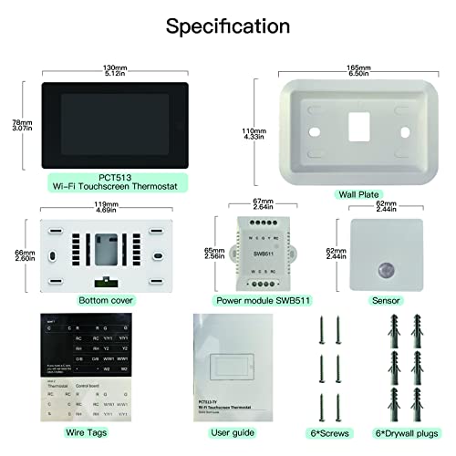 MoesGo Programmable WiFi Smart Thermostat for Home, No C-Wire Required by C-Wire Adapter, with Zone Remote Sensor, Remote Control Tuya/Smart Life, Compatible with Alexa and Google Assistant, 24VAC