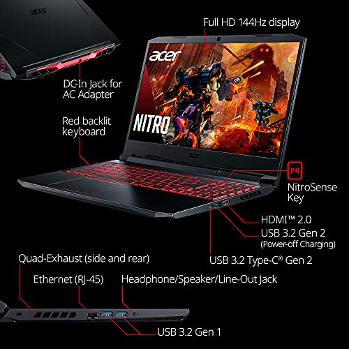 Acer Nitro 5 AN515-55-53E5 Gaming Laptop | Intel Core i5-10300H | NVIDIA GeForce RTX 3050 GPU | 15.6" FHD 144Hz IPS Display | 8GB DDR4 | 256GB NVMe SSD | Intel Wi-Fi 6 | Backlit Keyboard