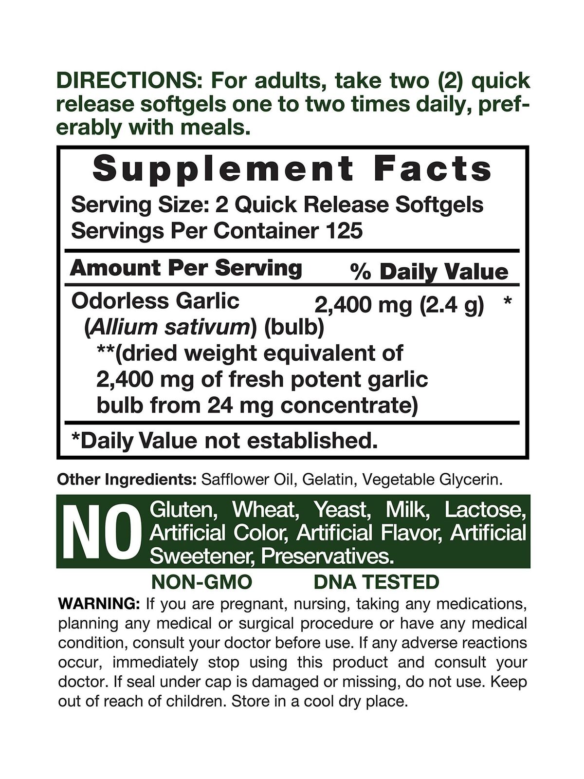 3600mg Odorless Garlic Softgels | Non-GMO, Gluten-Free