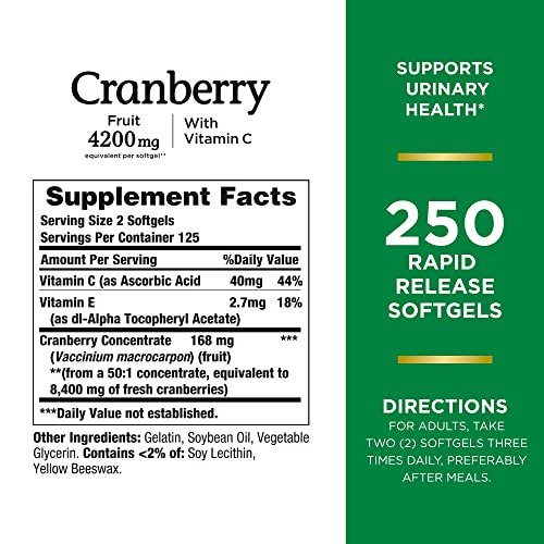 Nature's Bounty Cranberry with Vitamin C Softgels, 250