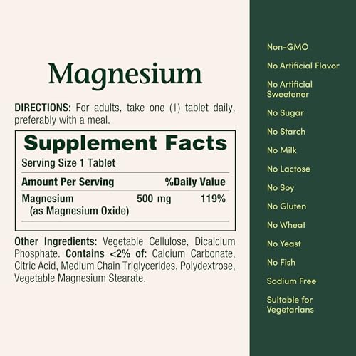 Nature's Bounty Magnesium Tablets, 500 Mg, 200 Ct