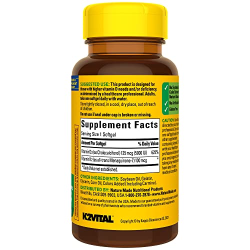 Vitamin D3 K2 5000 IU Dietary Supplement Softgels