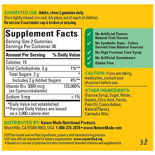 Nature Made Extra Strength B12 Gummies, 3000 mcg, 30-day