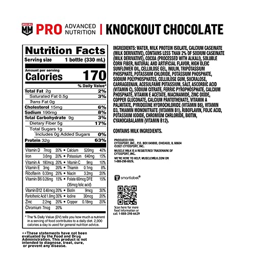 Muscle Milk Pro Protein Shake, Knockout Chocolate, 32g
