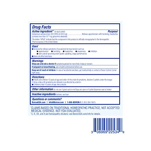 Boiron Gelsemium 30C Stress Relief Homeopathic Pellets