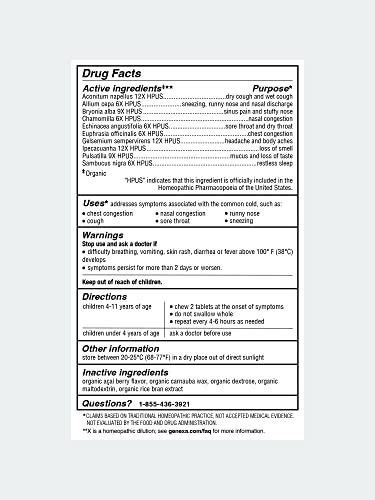 Genexa Kids' Cold Crush | Organic Cough Relief Tablets