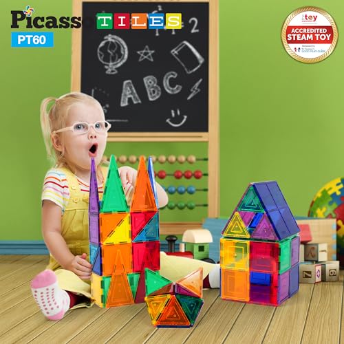 PicassoTiles 60pcs Magnetic Building Blocks - Inspire Creativity
