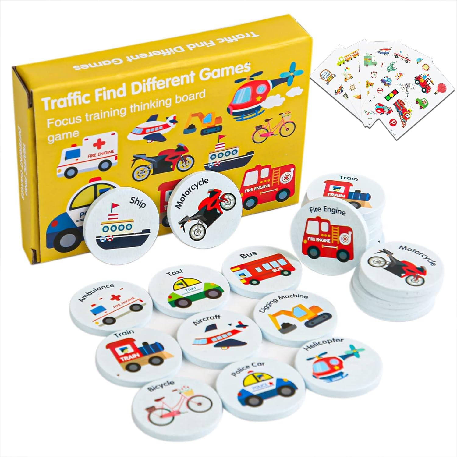 Wooden Match Memory Game: 24Pc Cards with 5 Stickers