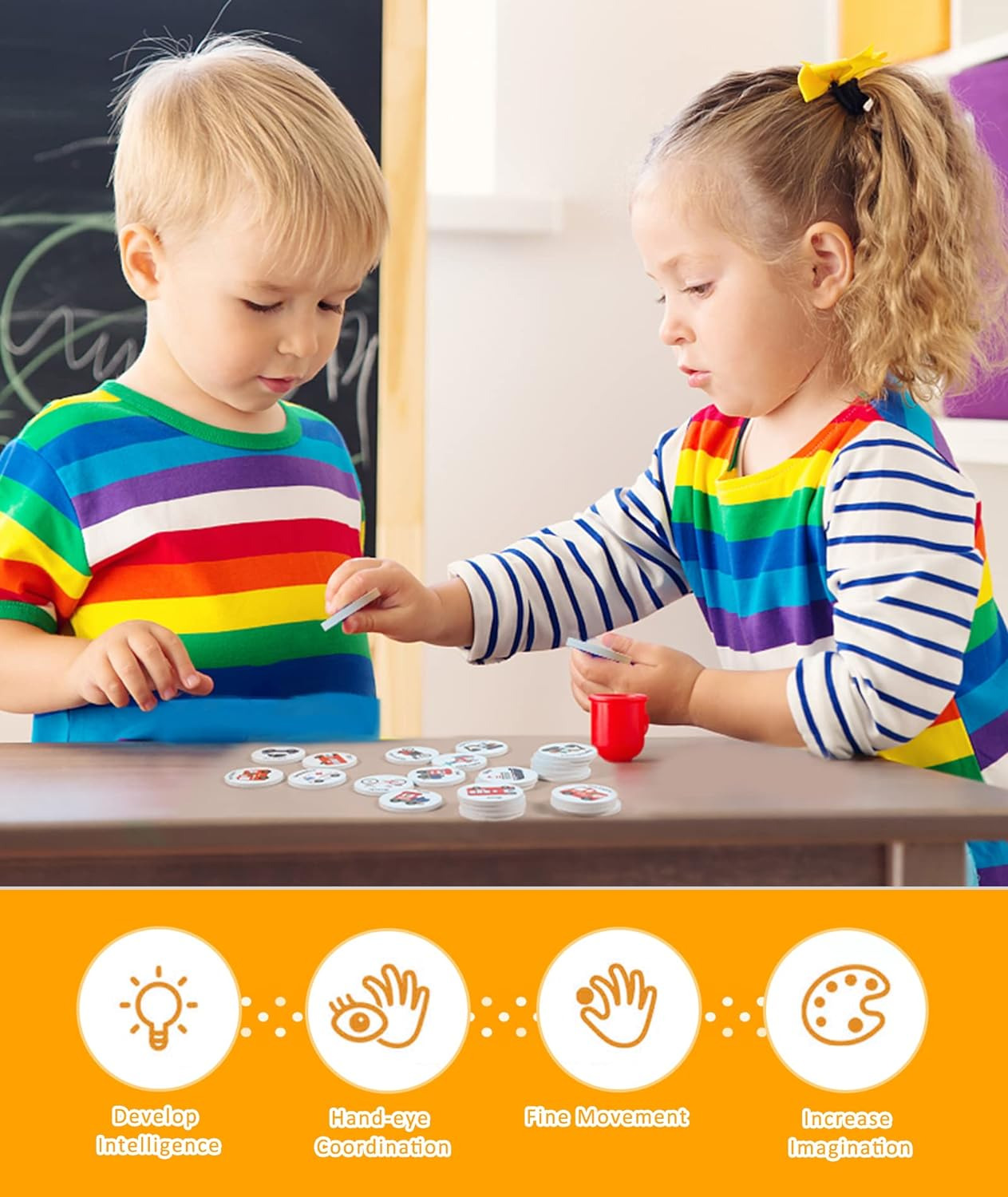 Wooden Match Memory Game: 24Pc Cards with 5 Stickers