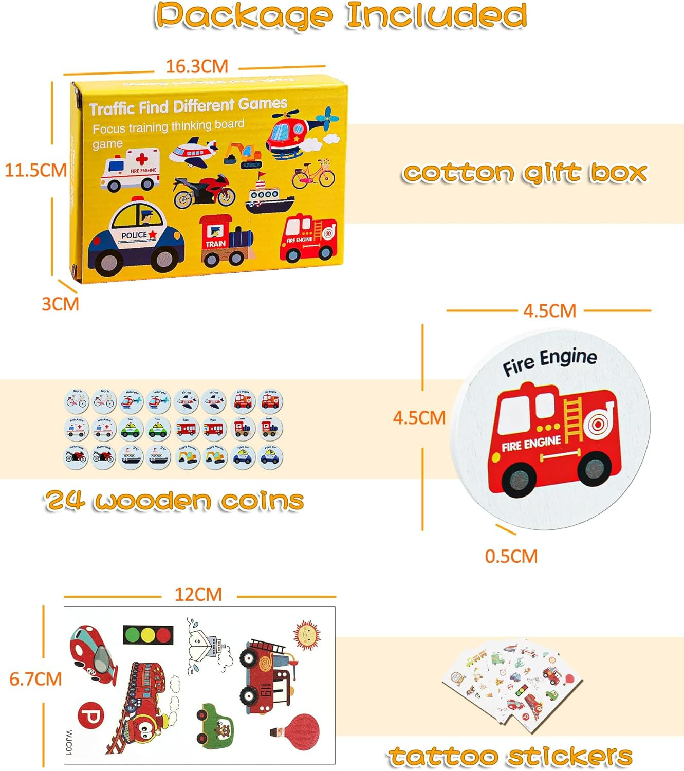 Wooden Match Memory Game: 24Pc Cards with 5 Stickers